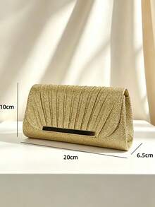 Sac de soirée plissé pailleté pour femmes, sac à main enveloppe avec décoration de barre métallique, pochette pour mariage, fête et dîner formel - Doré - Voir 6