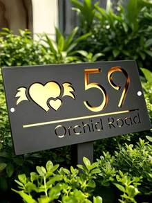 Custom Hollow Acrylic Winged Heart House Number Plaque, 2D Flat Base With Recessed 3D Layered Design, Exclusive Personalized Address Sign. Weatherproof For Indoor & Outdoor Use, Delicate Decorative Housewarming Gift For Home Entryway Marking. - Multicolor - View 5