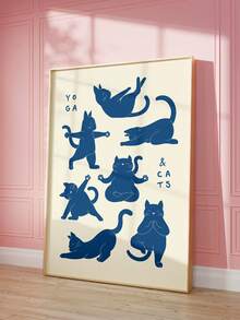 1pc Frameless Minimalist Cat Yoga Pose Collage Art Print Boho Wall Decor Cat Lover Gift Illustration Poster Aesthetic Apartment Living Room Bedroom Back To School Funky Posters Dorm Essentials - Yoga Cat - View 2
