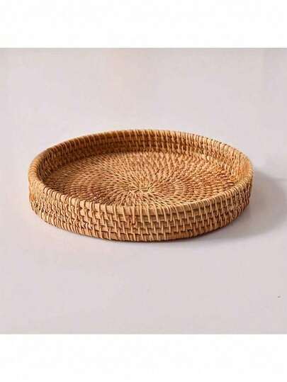 1pc Japanese Style Handmade Woven Storage Basket, Plain Color Rattan Woven Basket Ideal For Home, Living Room, Restaurant And Outdoor Picnic,Kitchen,Christmas Gift