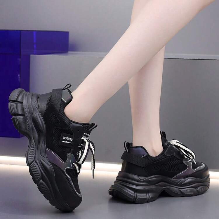 Damen Wanderschuhe, dicke Sohle modisch langanhaltend lässige Stiefel, geeignet für den täglichen Gebrauch, Outdoor Wandern, Bergsteigen, Ganzjahres-Arbeitsstiefel für Frauen - Schwarz - Übersicht 4