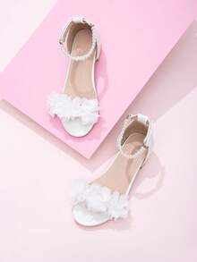 Girls' Versatile White High Heel Sandals For Middle And Older Children, Princess Style New Summer Soft Sole Kids' High Heel Sandals, Stylish Crystal Shoes For Girls - Beige - View 6