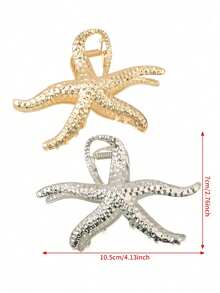 1/2pcs Large Metal Starfish Hair Clip, Bohemian Style Summer Beach Accessory, Suitable For Vacation, Daily Wear, Party And Birthday - Gold - View 9