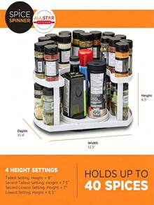 2-Tier Spice Rack Organizer For Cabinet | Rotating Lazy Susan Spice Organizer Holds 40 Spice Jars | Countertop & Pantry Spice Shelf For Kitchen Organization & Storage (White) - View 3