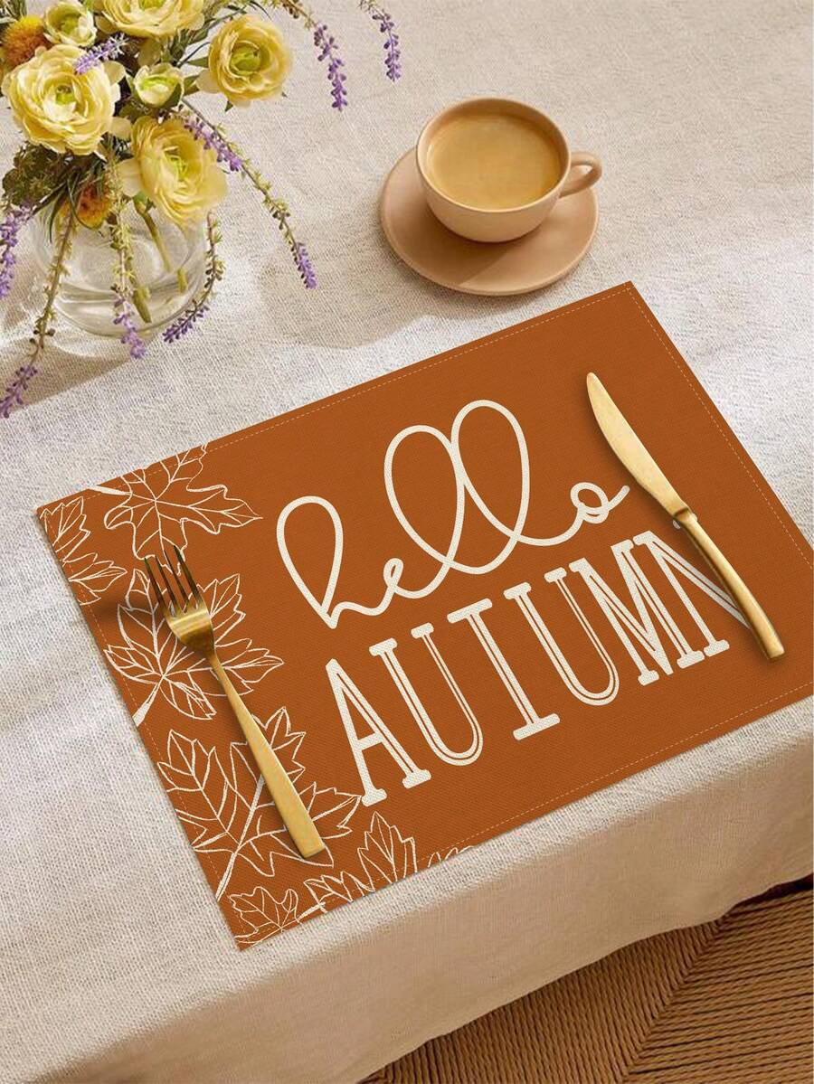 Autumn Harvest Festival Pumpkin Maple Leaf Elf Heat-Insulated Placemats, Hello Autumn Thanksgiving Linen Placemats, Stain-Resistant Placemats, Suitable For Home Dining Room And Restaurant, Table Decor, Home Supplies 4pcs/6pcs/18pcs - Multicolor - View 1