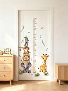 Gráfico de Altura de Animales Dibujos Animados Animales Lindos Apilados Alto Elefante León Jirafa Pegatina de Pared Decoración de Habitación Infantil Bebé Dormitorio Guardería Sala de Estar Decoración del Hogar Calcomanía de Pared - Multicolor - Ver 4