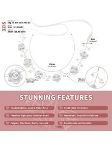 1pc Fresh White Clay Rose Pearl Rhinestone Ribbon Hair Accessory, Minimalist Silver Wire Wrapped, Versatile For Wedding, Banquet, Dress - Multicolor - View 8
