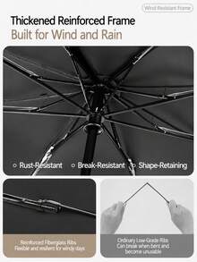 1pc Automatic Folding Umbrella With Buckle, Portable. Larger, Thicker, Sturdier. Suitable For Men And Women, Portable Windproof And Waterproof, Double Layer Protection, Multiple Frame Designs, Snap Or Rotating Handle, Multiple Colors Available (Due To Different Batches, Fabric, Frame Color, And English Letter Pattern Design May Vary) - Multicolor - View 4