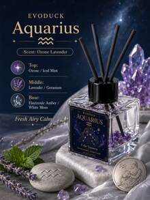 EVODUCK 1pc Smokeless Long Lasting Aquarius Zodiac Crystal Reed Diffuser 50ml, Ozone Lavender Fragrance Oil With Purple Crystal & 4 Fiber Reed Sticks, Flameless Scented Oil Diffuser For Bedroom Bathroom Small Room, Air Sign Birthday Gift, Aesthetic Decor - Mixed Fragrance - View 4