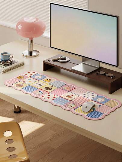Blue And Pink Puppy Cake Mouse Pad, Healing Girl Style, Cartoon Home Diatom Mud Mouse Pad, Large Desk Mat, Wavy Lace Long Workstation Computer Keyboard Office Desk Mat, Suitable For Gifts For Couples, Friends, Family, Classmates, Party Favors