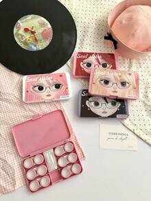 eyekan Ins Sweet Cool Girl Cartoon Contact Lens Case Multi-Piece Set, Portable Contact Lens Storage Box, Travel Contact Lens Container, Cute And Beautiful Contact Lens Set - View 7