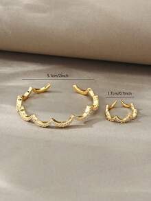 Juego de pulseras doradas, cobre texturizado versátil con incrustaciones de circonita, adecuado para uso diario, reuniones, citas, fiestas, regalos - Dorado - Ver 4