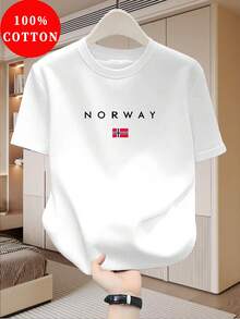 ChristmasMen's% Cotton-Shirt - Short Sleeve Summer Tee With Norwegian & Map Design,Hot Item - 黑色 - 查看 6