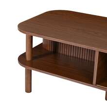 Coffee Table 110 * 55 * 45 Cm Made Of MDF, Living Room Table With Roll-Up Door, Open Compartments For Storage, Load Capacity Up To 60 Kg, Scandinavian Coffee Table, Side Table For Sofa, Coffee Table, Walnut Color. - 胡桃木色 - 查看 7