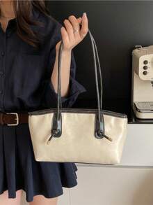 Dedoo 1pc New Coffee Color Bowling Bag, Autumn/Winter Vintage Style, Suitable For Commuting/Student Use (Pendant Not Included) - Beige - View 5