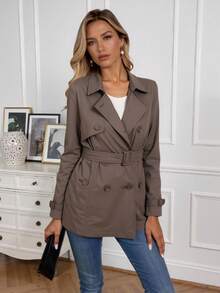 Gabardina Clásica Mujer Modelo DONA Algodón Elegante con Cinturón Ajustable – Estilo Moderno, Casual, De Diario. - Marrón - Ver 1