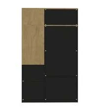 Wardrobe With Hanging Rail And Five Drawers, Two-Door Wardrobe + Display Cabinet, Bedroom Storage Unit, Storage Cabinet In Natural Wood + Black (Natural Wood + Black) - Natural+Black - View 10