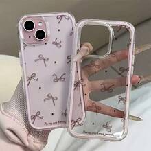 1件紅色蝴蝶結英文字母彩色粉色邊框黑色TPU手機殼，適用於Apple 17 16 15 14 13 12 11 Plus Pro Max系列，個性化Ins風保護殼，時尚手機殼，極簡全方位防護，可愛圖案，極簡TPU防摔時尚保護殼，高美感設計，生日禮物，節日禮物 - 多色3 - 查看 2