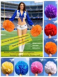 Cheerleading Double-Headed Pom Poms With Baton Handle Encryption Matte Flower Ball Cheer Pomoms For Adults Girls Boys Cheerleader Hand Flower Pom Pom For Dance Gymnastics Competitions Performances Activity Team Spirit Sports Dance Cheer Stuff - Multicolor - View 9
