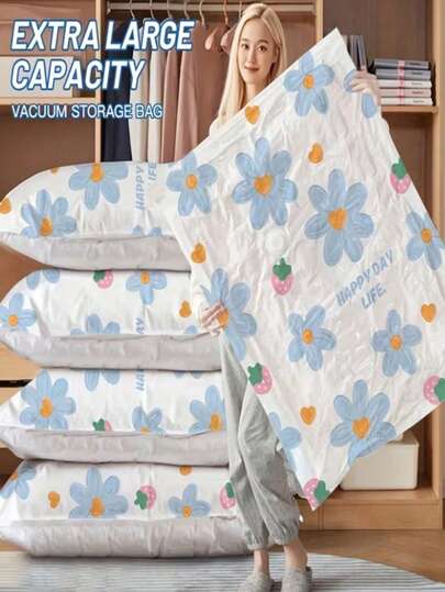 1/5pcs Orchid Pattern Vacuum Storage Bags - Space-Saving Storage Bags, Suitable For Quilts, Pillows, Blankets, Bedding And Clothes. Sealed Bags Can Save 80% Of Space - Practical Large Capacity Home Storage Solution.
