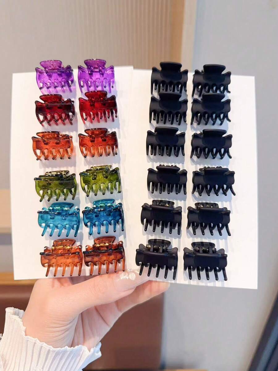 12Pcs Mini Multi-Color Hair Claws, Simple Small Jaw Clips For Women Half Up Hair - Multicolor - View 1