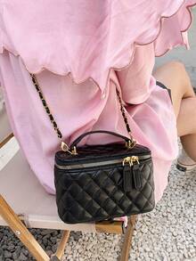New Hand-Held Box Bag, Minimalist Style Shoulder Crossbody Bag - Black - View 5