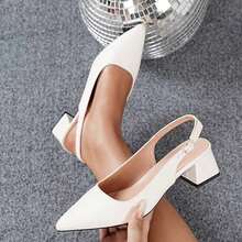 Elegant Solid Color Women's Shoes, Ankle Strap, Low Lightweight High Heel Sandals, Pointed Toe Category: Women's High Heel Sandals - White - View 1