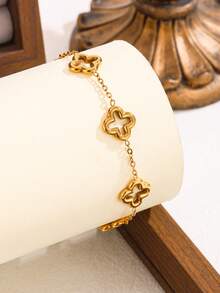3pcs/1pc Fashion Stainless Steel Jewelry Set, Clover Design, Suitable For Women's Commute Or Daily Wear, Perfect Gift For Friends - Golden 1 - View 2
