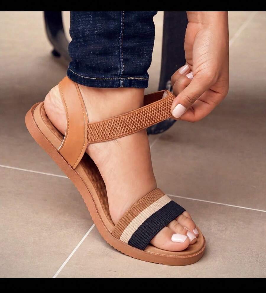 ALLEAN Adult Elastic Flat Sandal - BK CARAMELO/NEGRO - Ver 1