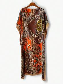 1pc Women's Personalized Tiger Print Faux Silk Pullover Robe Casual Beach Cover-Up For Spring/Summer Satin Shawl, Holiday - Multicolor - View 5