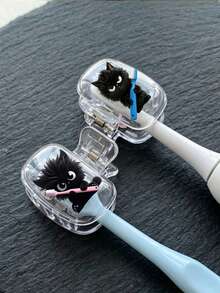 可愛黑貓圖案旅行牙刷頭保護蓋，Love Brushing 黑貓設計，透明旅行牙刷收納盒，牙刷頭保護夾，防塵牙刷保護蓋，便攜設計易攜帶，雙孔設計方便排水與通風，防塵蓋，適合作為情侶、朋友、家人、老師、旅行愛好者的禮物，居家、宿舍、度假必備，適用於生日、開學、婚禮、返校等場合，春夏必備，清潔並呵護您的口腔健康，家庭禮物 - 彩色 - 查看 3