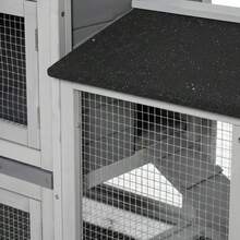 PawHut Small Animal Hutch With Wheels, Dwarf Rabbit Hutch, Outdoor Run, Asphalt Roof, Small Animal House, Dwarf Rabbit Run, Two-Story, Fir Wood, Steel, Grey, 157.4 X 53 X 99.5 Cm-XY683466 - D51-314LG - View 3