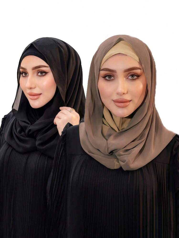 2 قطعة/مجموعة حجاب إسلامي سريع متعدد الاستخدامات بلون موحد بتصميم بسيط للنساء، حجاب بأسلوب سحب سريع وسهل الارتداء، لون موحد بسيط كاجوال - متعدد الألوان - قطعتان/مجموعة - مشاهدة 8