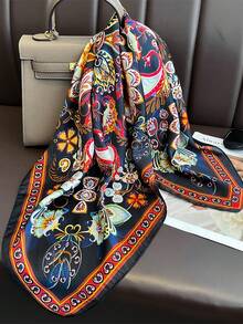 1pc 65*65cm Coffee Brown Ornate Full Floral Paisley Print Satin Imitation Silk Scarf Thin Multi-Use Scarf For Neck/Shawl/Waist All Seasons Daily Party - Multicolor - View 8