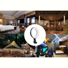 可調光 LED 環形燈附夾子，3 種色溫模式（暖光/冷光/自然光），USB 供電，適用於筆記型電腦、螢幕、視訊會議、自拍、Vlog、化妝、直播及其他室內照明，塑膠燈罩 - 黑色 - 查看 5