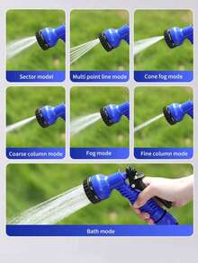 Blue Expandable Flexible Water Hose With 7 Adjustable Spray Nozzles, Expandable Length 7.5-60m (Approx. 25ft-200ft), Suitable For Car Washing, Lawn Watering, Plant Care And Pet Bathing, Can Be Used All Year Round, Composed Of Hose And Connectors - Blue - View 4