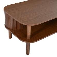 Coffee Table 110 * 55 * 45 Cm Made Of MDF, Living Room Table With Roll-Up Door, Open Compartments For Storage, Load Capacity Up To 60 Kg, Scandinavian Coffee Table, Side Table For Sofa, Coffee Table, Walnut Color. - 胡桃木色 - 查看 11
