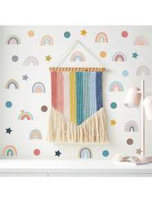 4 Stück Pastell Regenbogen Stern Wandaufkleber Niedlicher Boho-Stil Regenbogen Polka Dot Heimdekoration Aufkleber, einfach anzubringen, keine Rückstände, niedliche Regenbogen-Thema weiche Dekorationsaufkleber - Bohème-Stil - Übersicht 4
