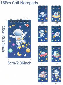 16入 6*10cm 藍色太空人迷你線圈便攜筆記本，派對小禮物好禮袋填充物，適用嬰兒派對、返校、開學第一天 - 藍色 - 查看 9