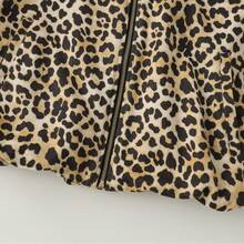 Women's Fashion Front Pocket Lapel Collar Casual Leopard Print Woven Fabric Zipper Flight Jacket For Daily Spring And Autumn Wear - Black - View 9