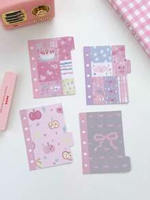 Cute Pink Bow Rabbit Divider Tabs, 6-Hole Loose Leaf Binder Index Cards, Kawaii Pastel Cake Apple Pattern Page Marker Separators For Journal Notebook Scrapbook Stationery School Supplies - Set - View 11