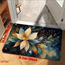 Modern Style Golden Blue Floral Kitchen Doormat, For Bathroom, Balcony, Corridor, Porch. Essential For Home, Quick-Drying, Entrance Rug, Bath Mat, Bedside Rug, Entryway Rug, Non-Slip And Dust-Absorbing Foot Mat - 彩色 - 查看 6