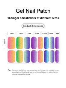 Pegatina de uñas de gel sin hornear color rosa coral, película de aceite para uñas, pegatina de uñas impermeable, pegatina de unicolor, pegatina de polvo de cebolla verde, pegatina de color degradado saltarín, pegatina completa - Multicolor - Ver 4