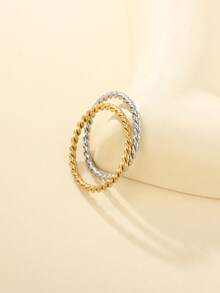 Thin Twisted Rope Plain Ring, 14K Gold Plated 304 Stainless Steel, Waterproof Hypoallergenic Non-Fading, Ins Gentle Style Stackable Thin Ring - Rx1.5 - View 3