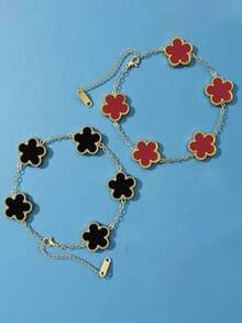 3/2/1pc Stainless Steel Lucky Four-Leaf Clover Bracelet | Exquisite Chain Design | Exclusive Gift For Her - Gold - View 5