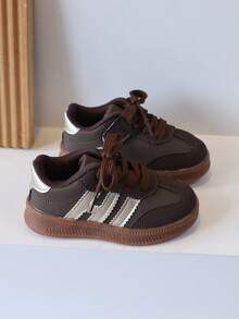 1 Pair Girls' Soft Sole Fashion Versatile Anti-Slip Casual Skate Shoes For Daily Wear, Mid-To-Large Kids - Brown - View 6