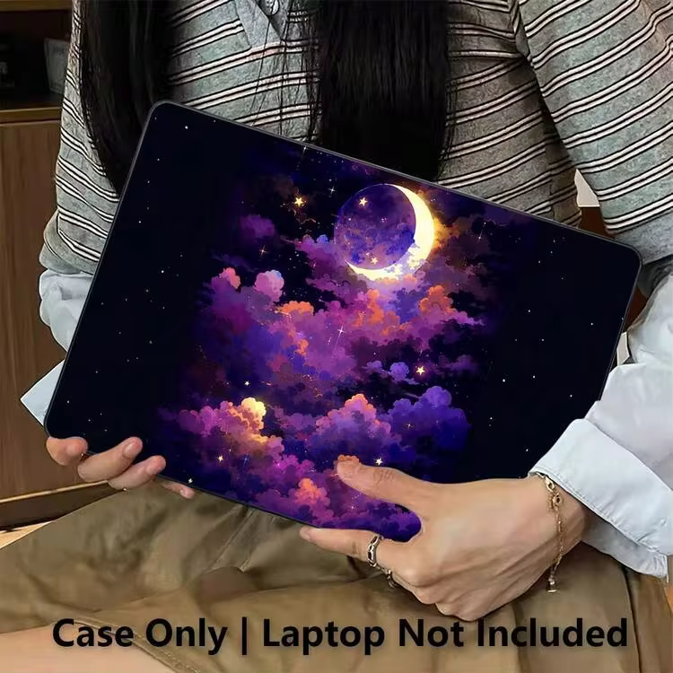 1pc Protective Case, Moon And Cloud UV Printed Pattern, Laptop Protective Cover, Minimalist Lightweight Durable Protective Case Compatible With Macbook Air Pro 13.3 13.6 14.2 15.3 16.2 Inch, Suitable For 13 Inch Neo Laptop Protective Case A3404 Model - View 2