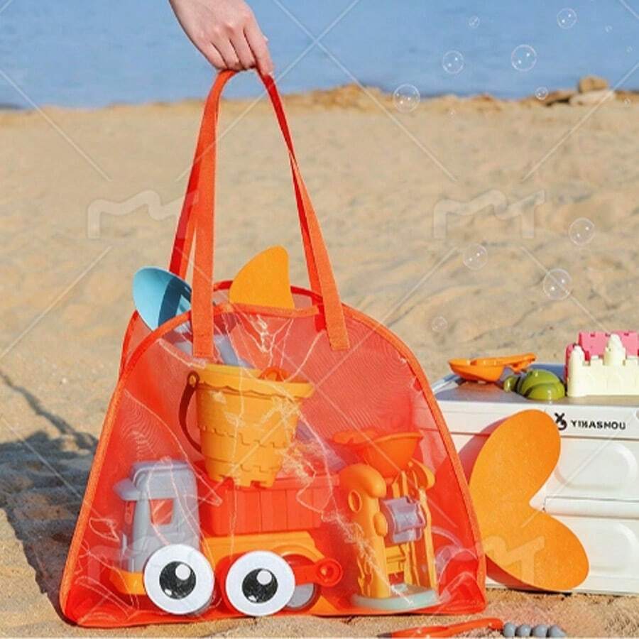 1pc Large Mesh Beach Toy Storage Bag, Sand-Proof Quick-Dry Portable Beach Shell Organizer Tote Bag For Kids