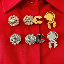 2pcs Shirt Round Diamond Sparkling Rhinestone Round Disc Stud Cufflinks, Flower Cufflinks Clip Buttons, Suitable For Dress, Wedding, Formal Wear Decoration Buttons, Clothing Accessories Gift - Multicolor - View 3