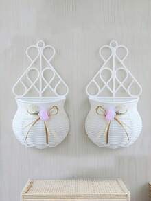 2pcs Wall Hanging Flower Pots, Decorative Flower Pots, Wall Hanging Vases, Flower Baskets, Round Flower Pots. Suitable For Home Decor, Hotel Decor, Weddings, Parties And Other Occasions. - View 1